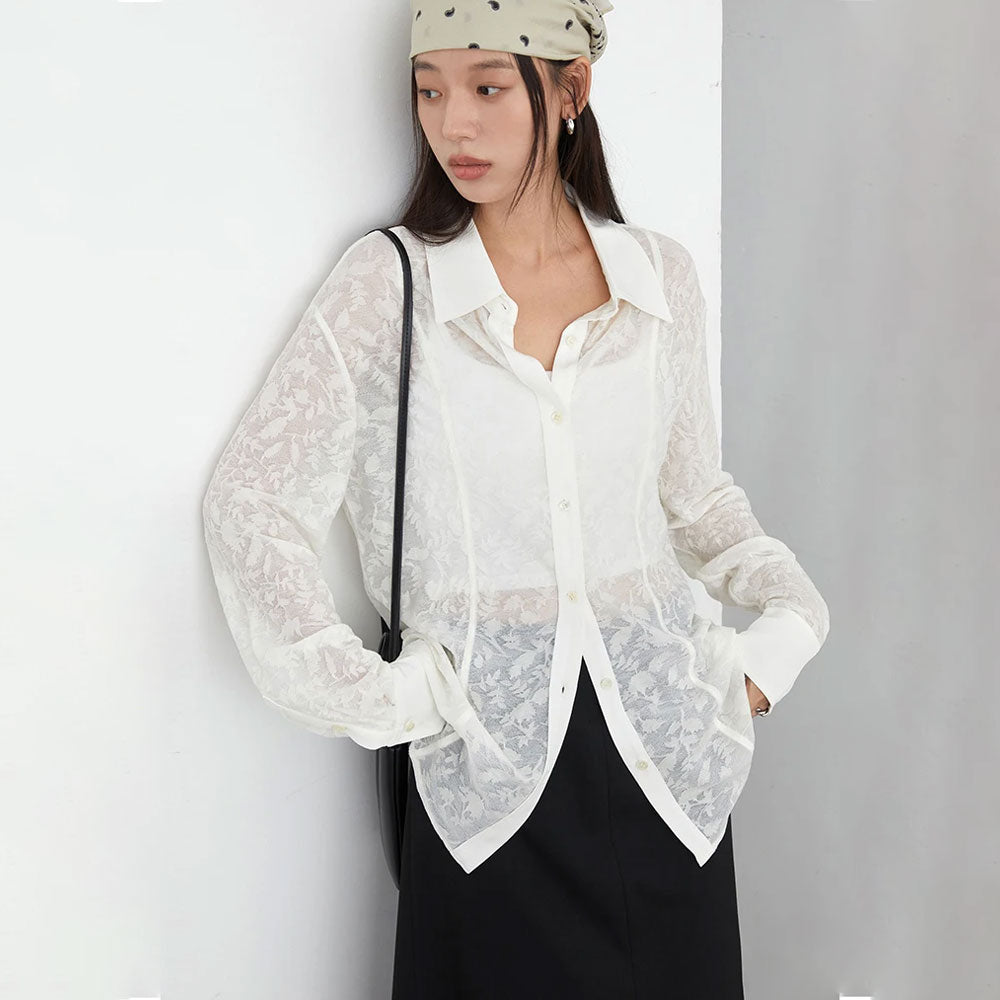 Women’s Lace Jacquard Long Sleeve Blouse