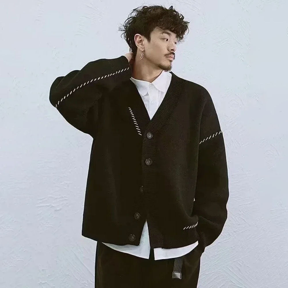 Retro Black Cotton Knitted Cardigan