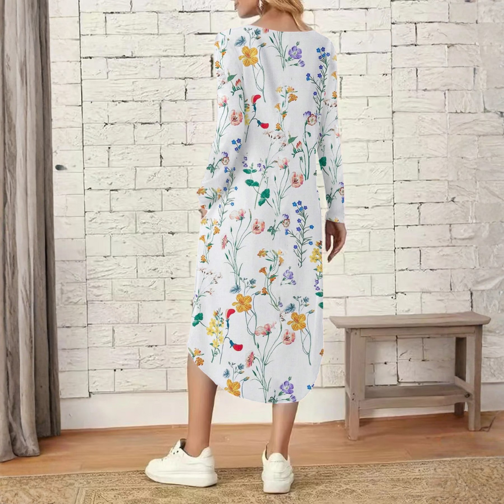 Floral A-Line Long Sleeve Dress