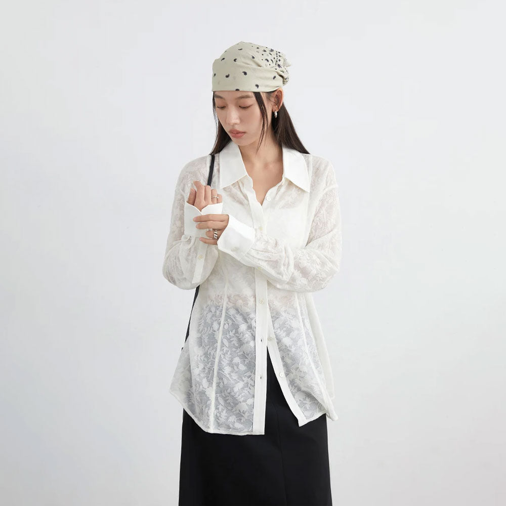 Women’s Lace Jacquard Long Sleeve Blouse