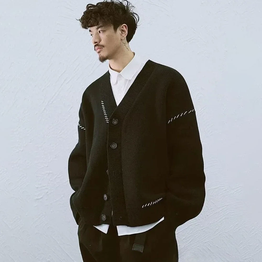 Retro Black Cotton Knitted Cardigan