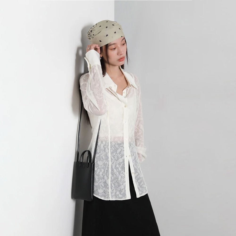 Women’s Lace Jacquard Long Sleeve Blouse