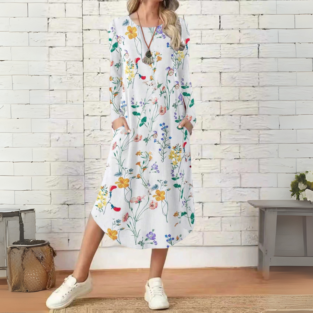 Floral A-Line Long Sleeve Dress