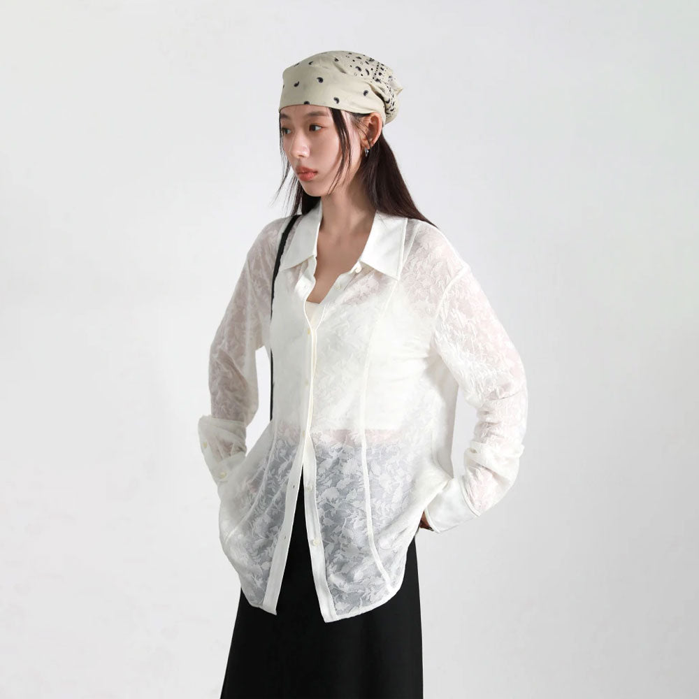 Women’s Lace Jacquard Long Sleeve Blouse