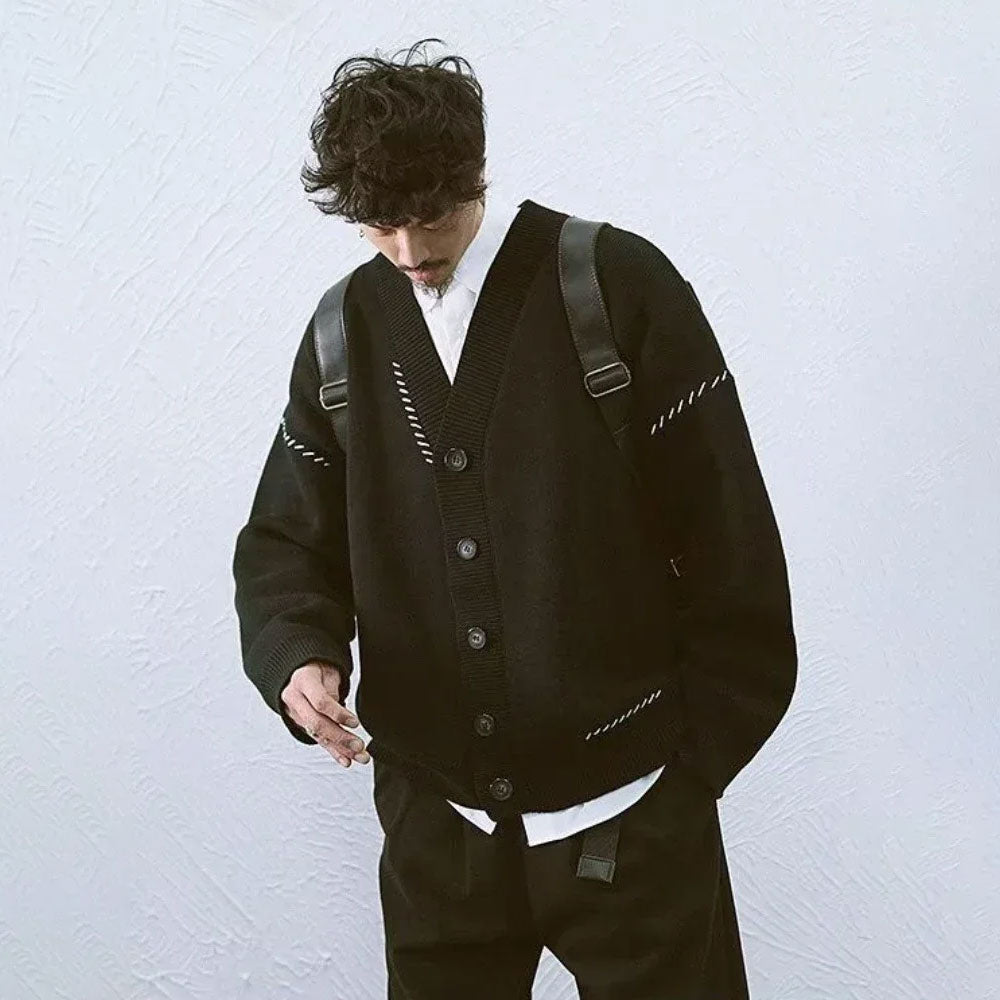 Retro Black Cotton Knitted Cardigan