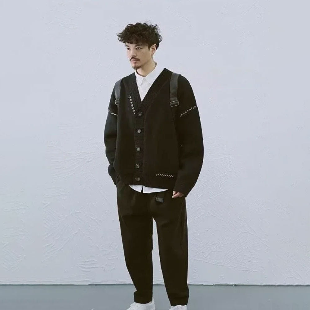 Retro Black Cotton Knitted Cardigan