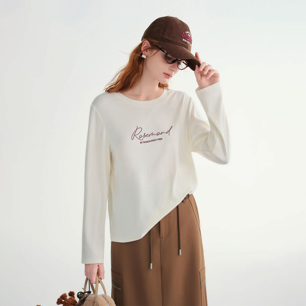 Letter Embroidered Long-Sleeve T-shirt