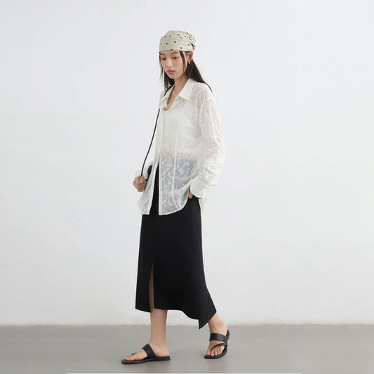 Women’s Lace Jacquard Long Sleeve Blouse