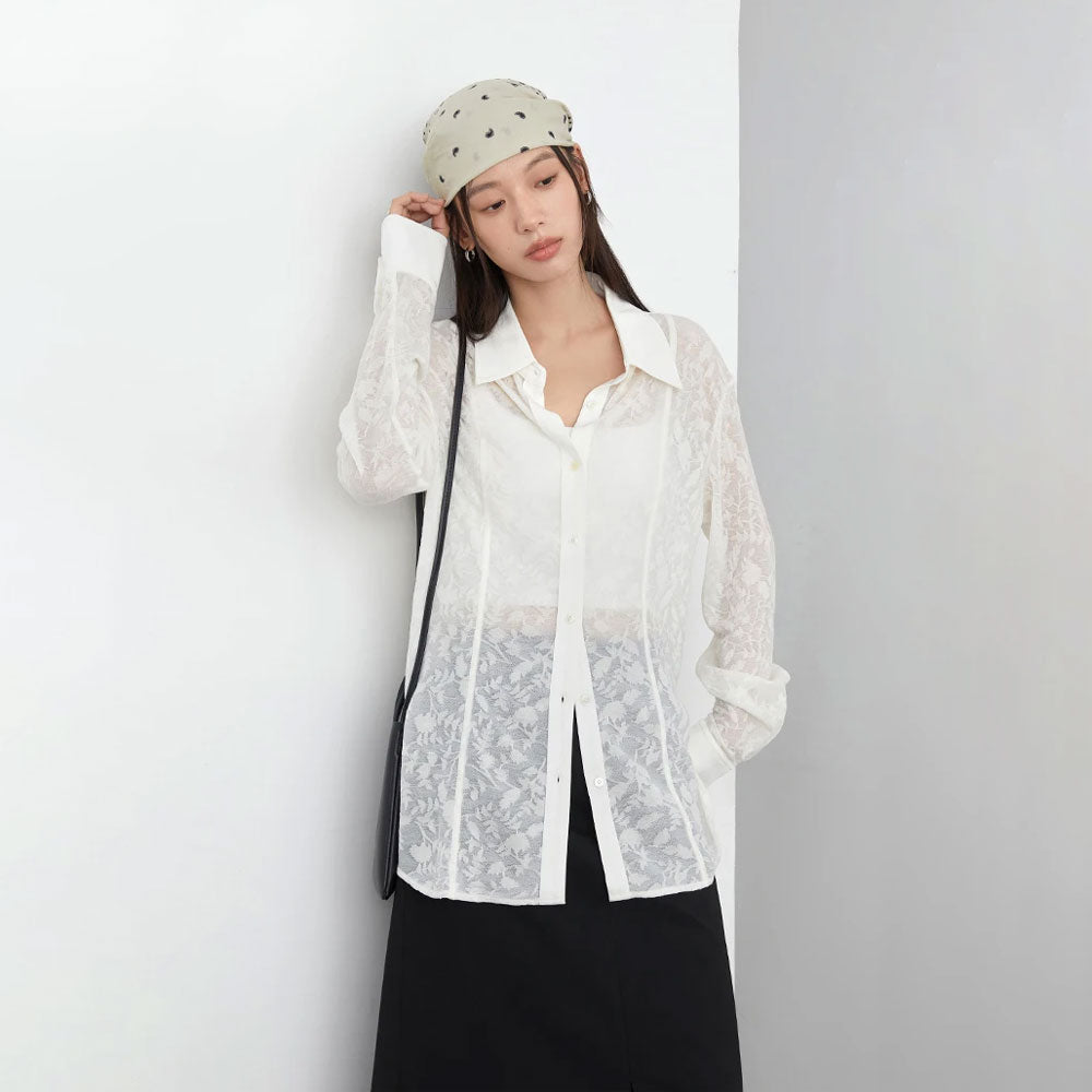 Women’s Lace Jacquard Long Sleeve Blouse