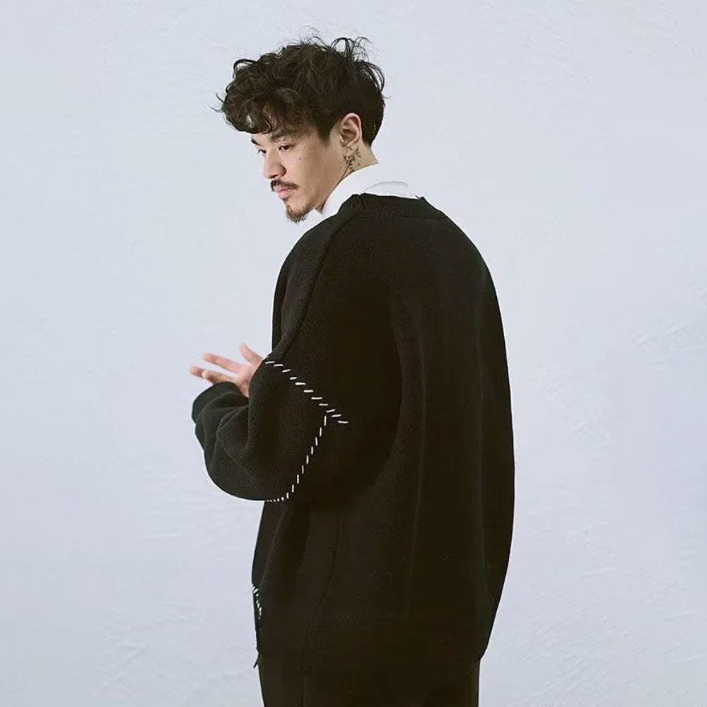 Retro Black Cotton Knitted Cardigan