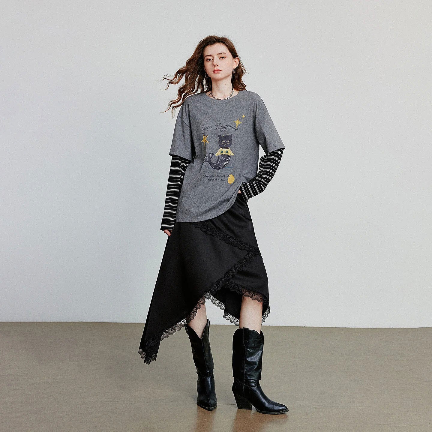 Cartoon Splicing Long Sleeve T-Shirt