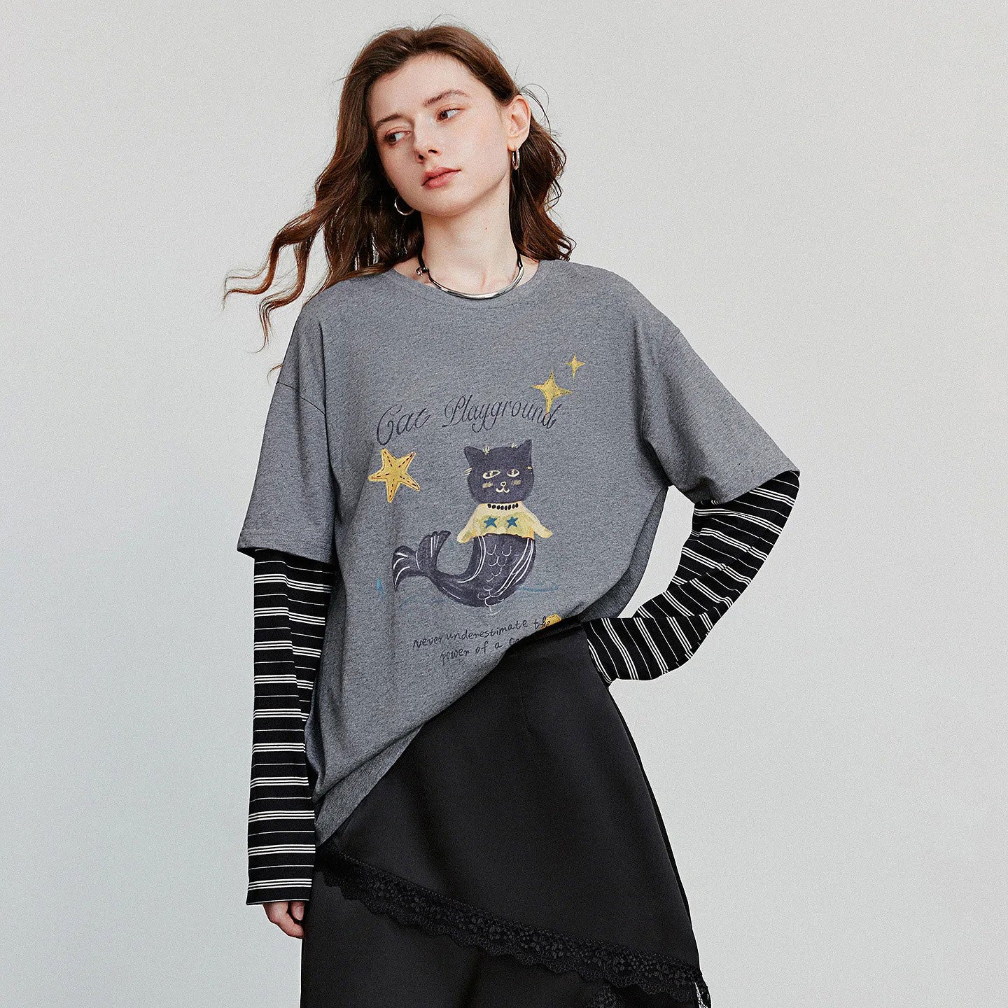 Cartoon Splicing Long Sleeve T-Shirt