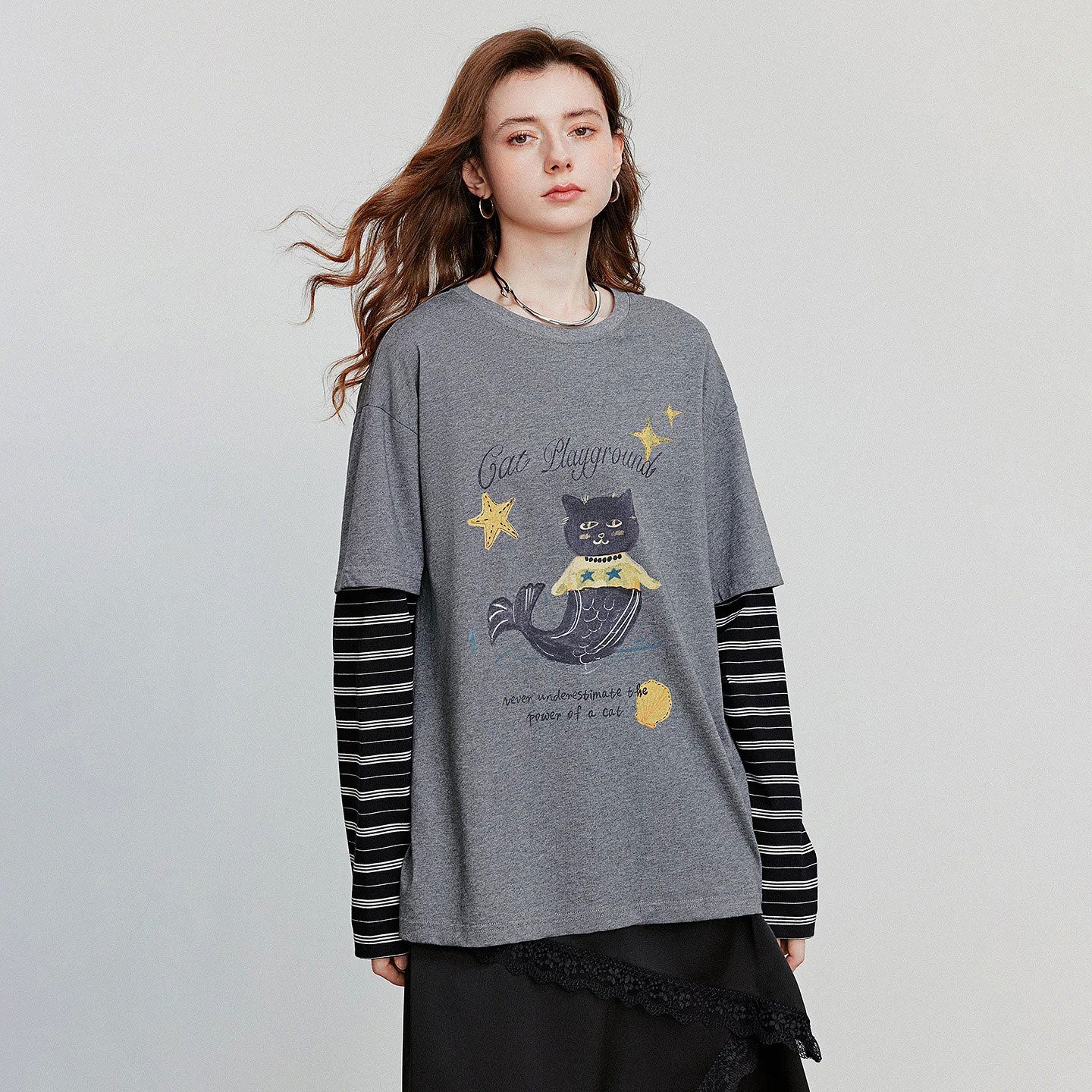 Cartoon Splicing Long Sleeve T-Shirt