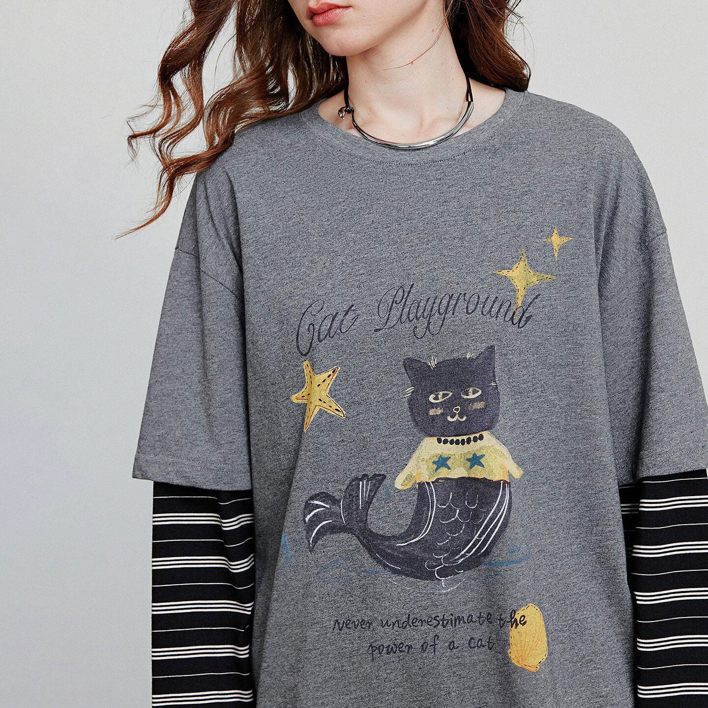 Cartoon Splicing Long Sleeve T-Shirt