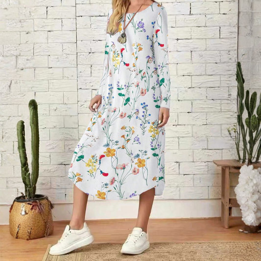 Floral A-Line Long Sleeve Dress