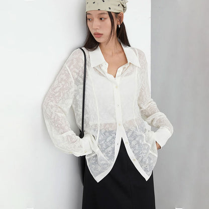 Women’s Lace Jacquard Long Sleeve Blouse