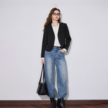 V-Neck Single-Breasted Short Blazer