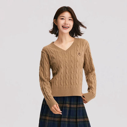Retro Twisted Embroidered V-Neck Sweater