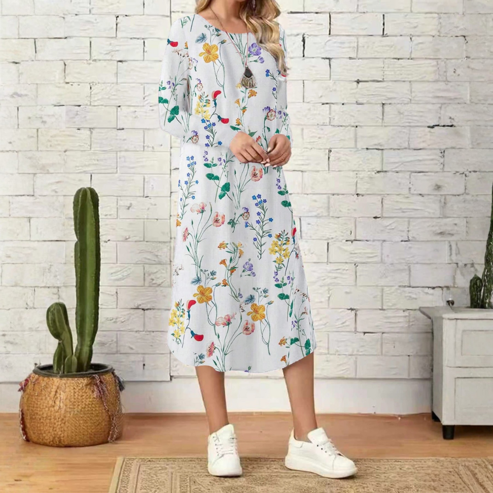 Floral A-Line Long Sleeve Dress
