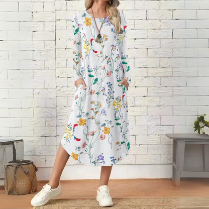 Floral A-Line Long Sleeve Dress