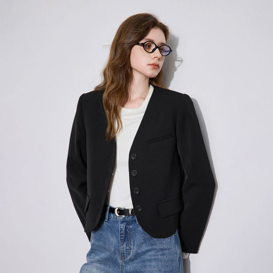 V-Neck Single-Breasted Short Blazer
