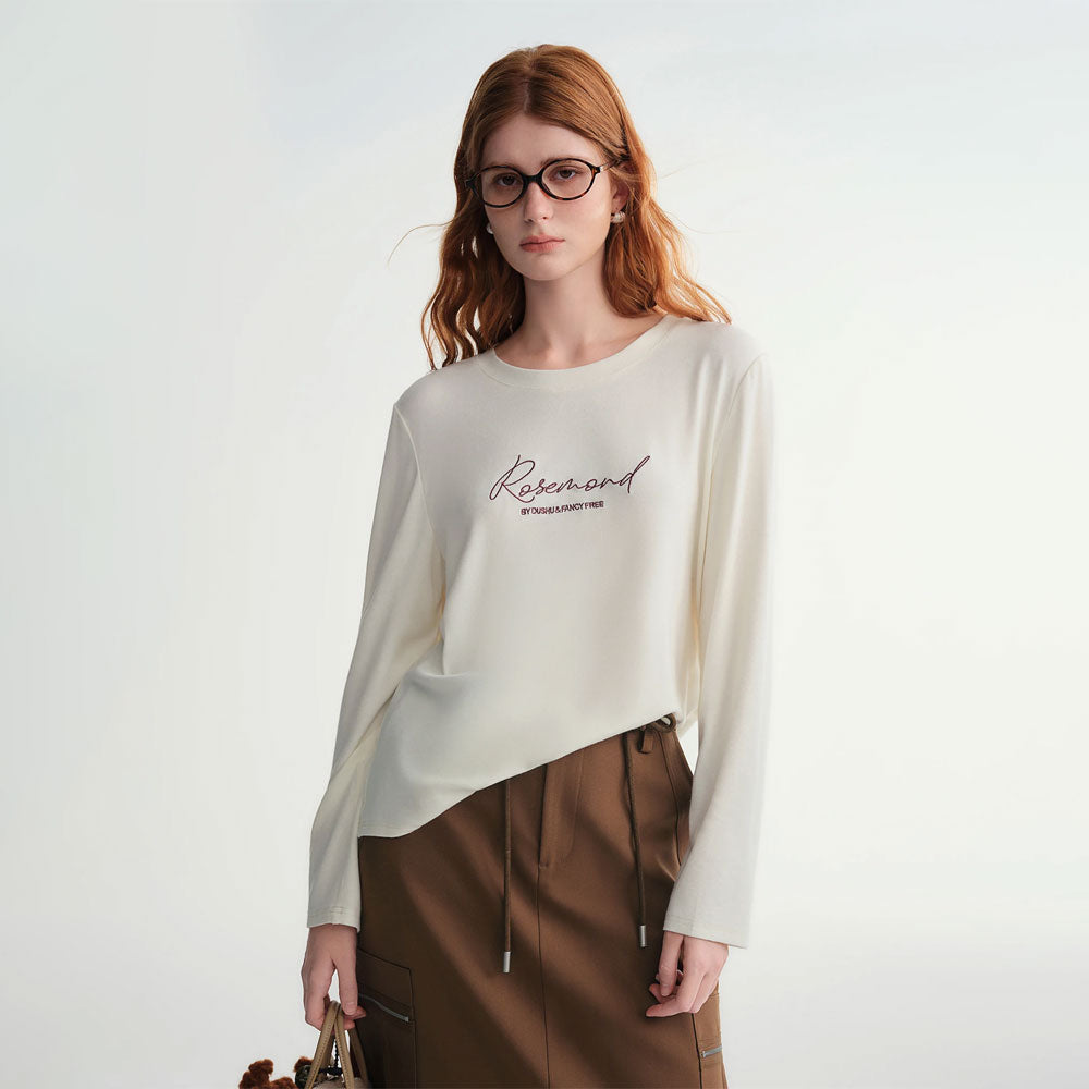 Letter Embroidered Long-Sleeve T-shirt