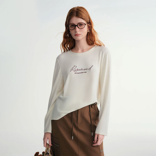 Letter Embroidered Long-Sleeve T-shirt