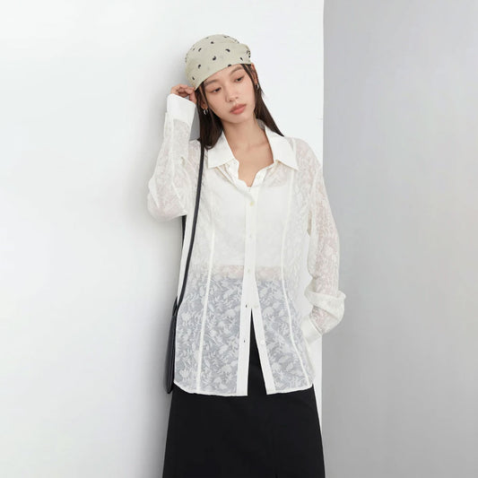 Women’s Lace Jacquard Long Sleeve Blouse