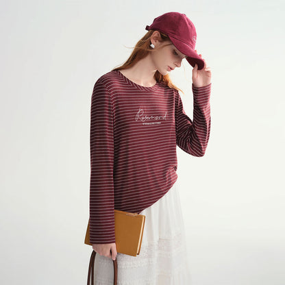 Letter Embroidered Long-Sleeve T-shirt