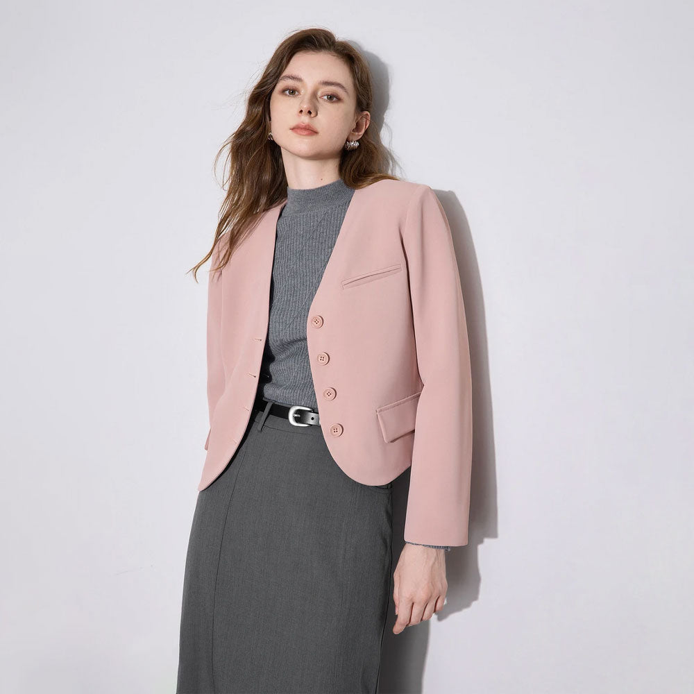 V-Neck Single-Breasted Short Blazer