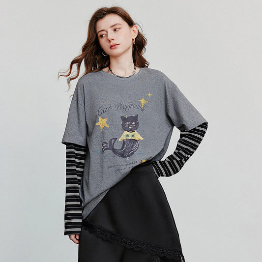 Cartoon Splicing Long Sleeve T-Shirt