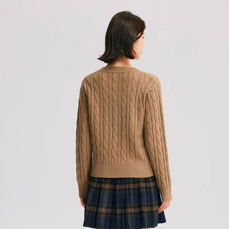 Retro Twisted Embroidered V-Neck Sweater